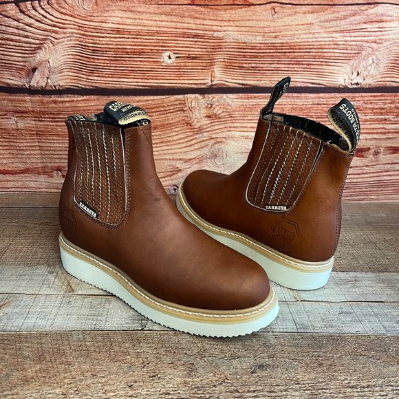 Mens LEATHER Light Weight Ankle Half CHELSEA Work Boot Round Toe BOTIN TRABAJO - Picture 2 of 8